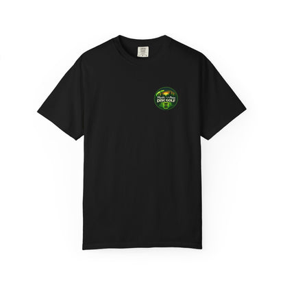 Disc Golf T-Shirt — “Huckin' Plastic Smokin' Trees” Forest Graphic