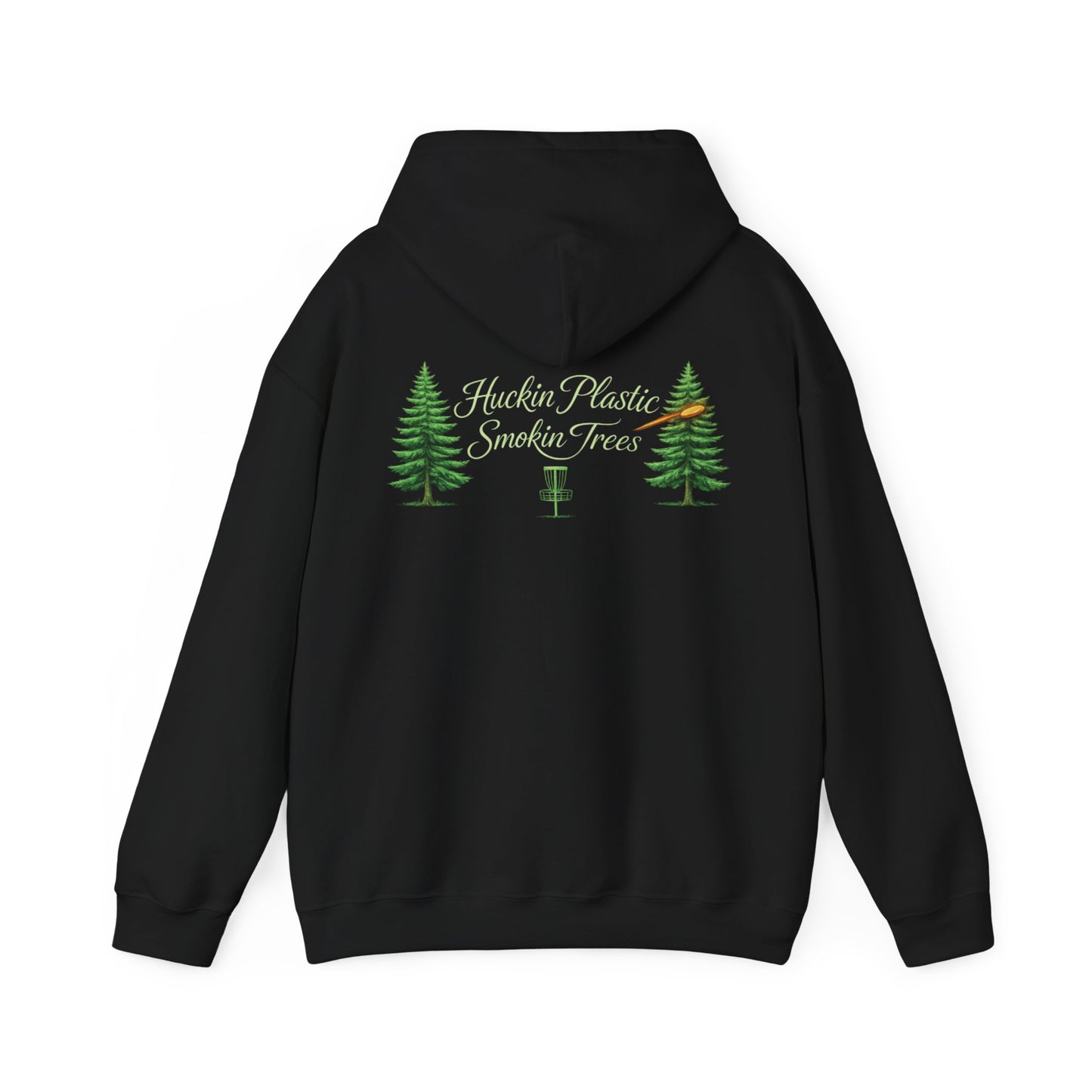 Disc Golf Hoodie – “Huckin’ Plastic Smokin’ Trees” Forest Disc Golf Pullover