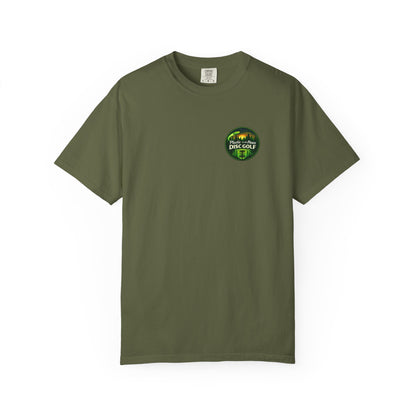 Disc Golf T-Shirt — “Huckin' Plastic Smokin' Trees” Forest Graphic