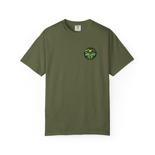 Disc Golf T-Shirt — “Huckin' Plastic Smokin' Trees” Forest Graphic