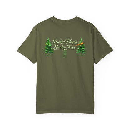 Disc Golf T-Shirt — “Huckin' Plastic Smokin' Trees” Forest Graphic